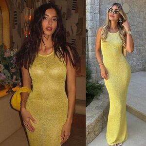 Asta Resort Natalia Sequin Knit Dress Chartreuse Yellow NEW with tags